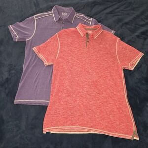 BKE Mens Henley Shirt Lot 2 XL Short Sleeve Heathered Red Purple Contrast Stitch